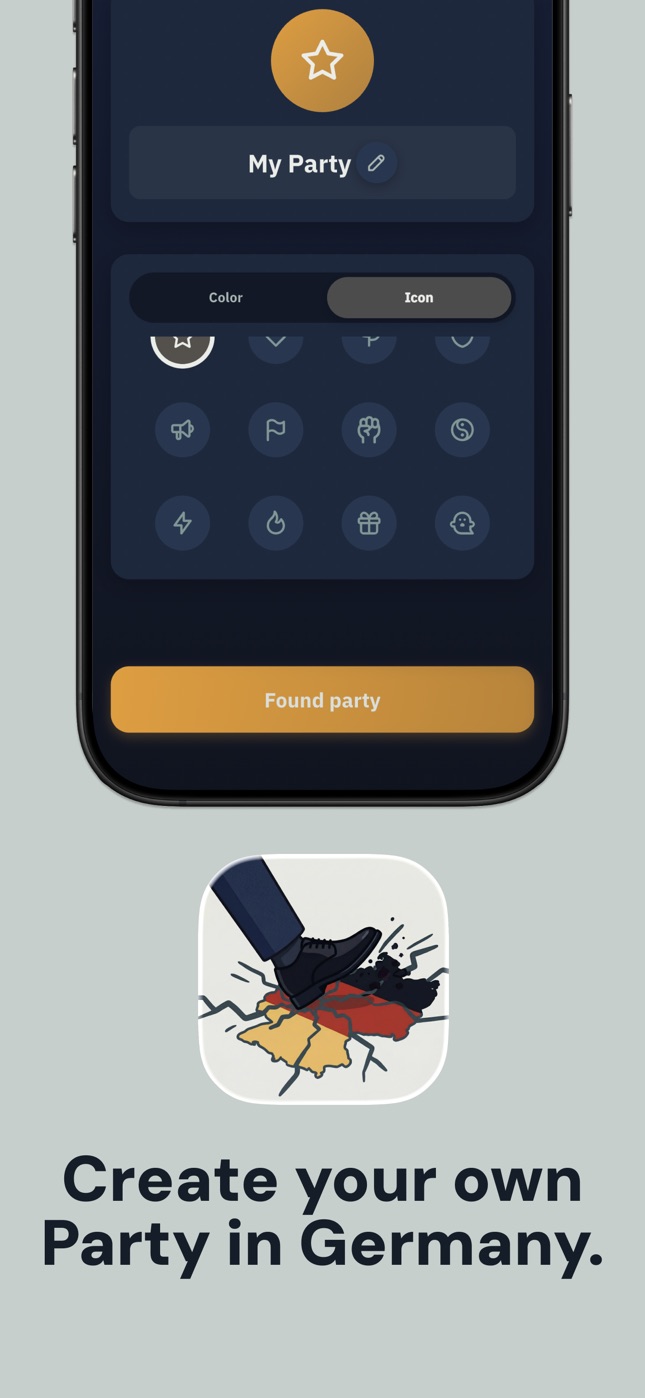 Screenshot: create your own party.