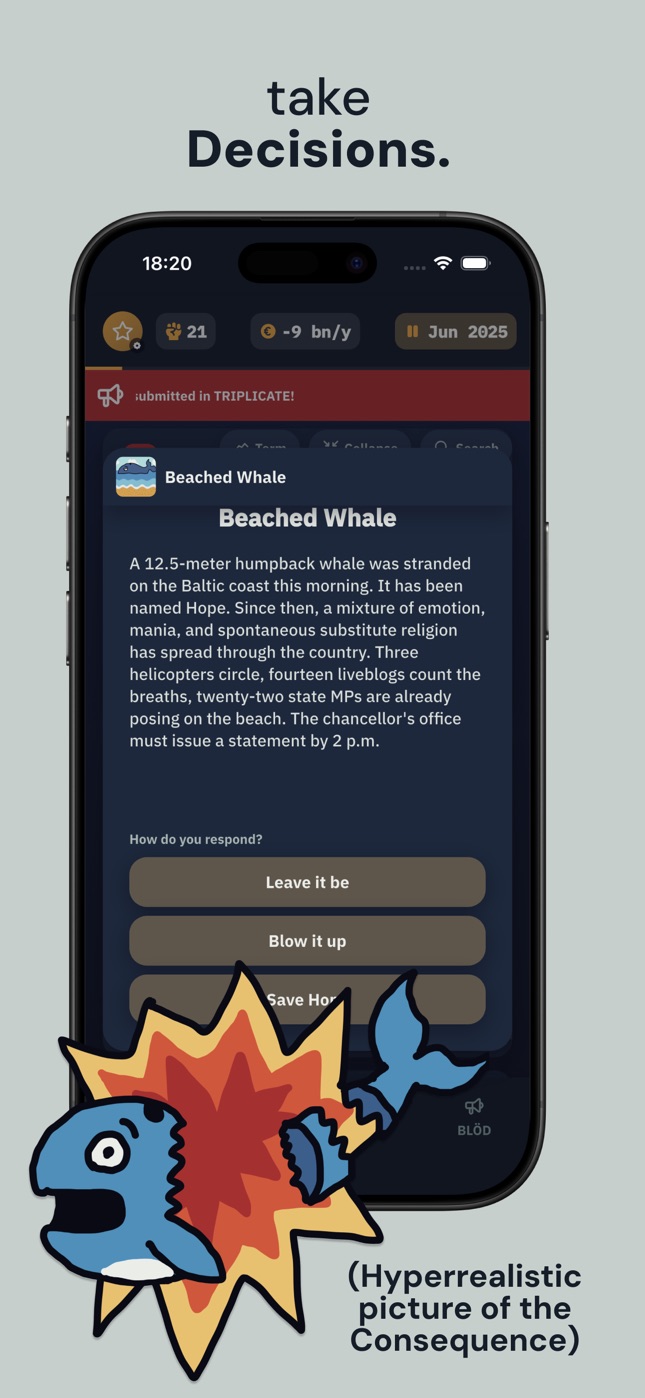 Screenshot: make a decision during a stranded whale event.